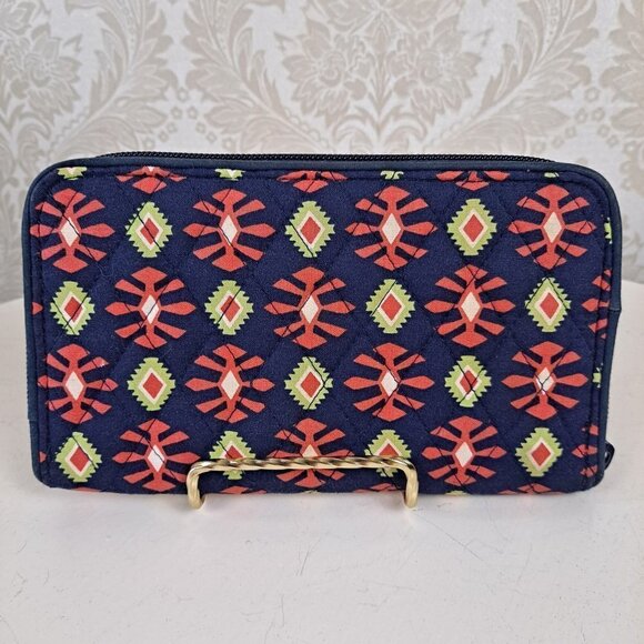 Vera Bradley Wallet Navy Blue/Orange Pattern Orange Interior Zip Around EUC - Picture 4 of 10